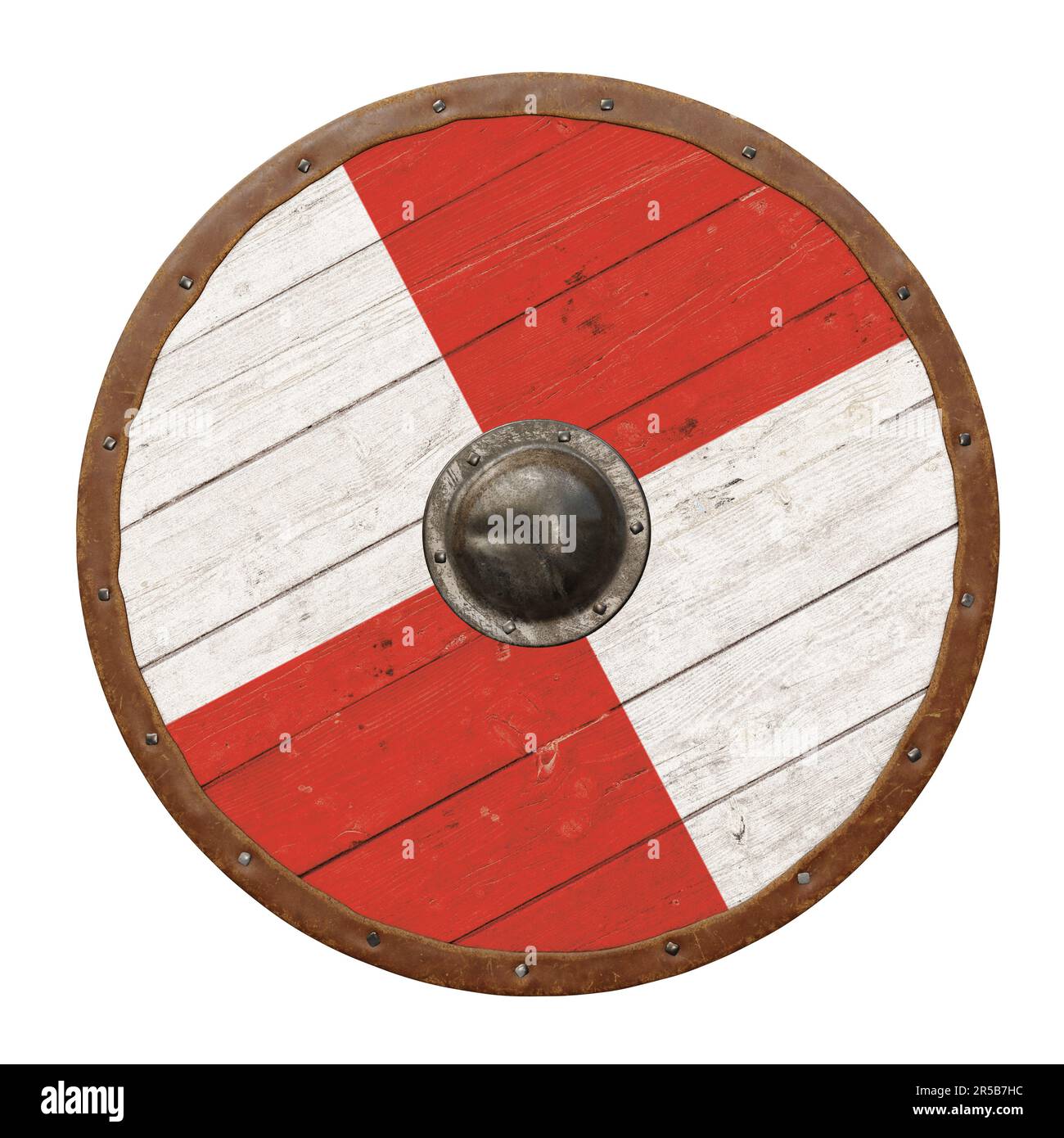 Wooden round medieval shield. Render 3d. Isolated on white background Stock Photo