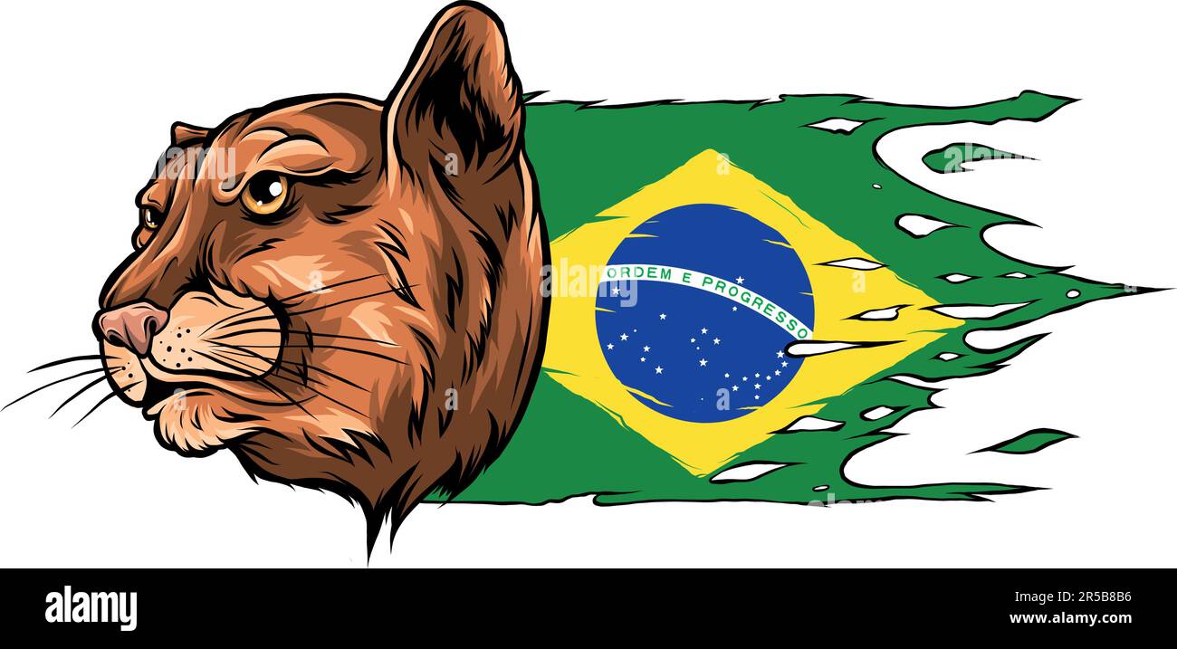 illustration of Brazil flag with jaguar head Stock Vector