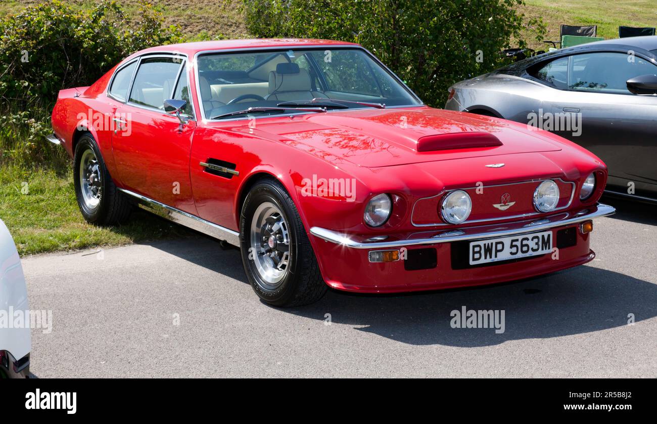 Three-quarters Front view of a Red, 1974, Aston Martin V8 Stock Photo