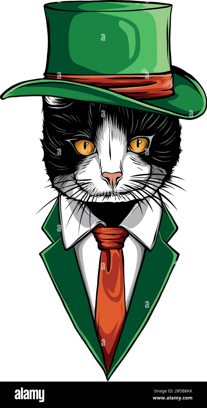 vector illustration of cat in suit on white background Stock Vector