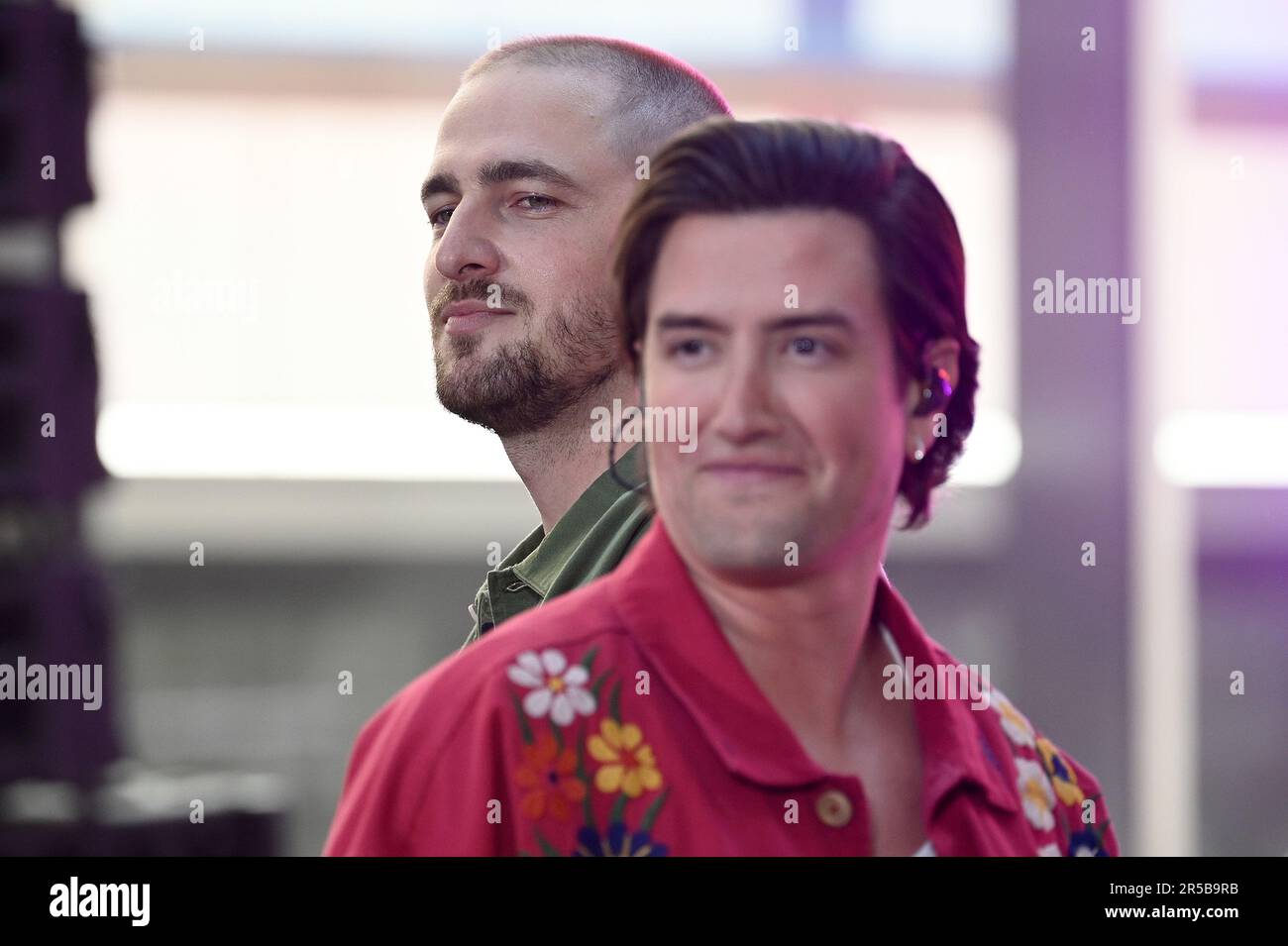 (L-R) Carlos PenaVega and James Maslow of Big Time Rush perform on NBC