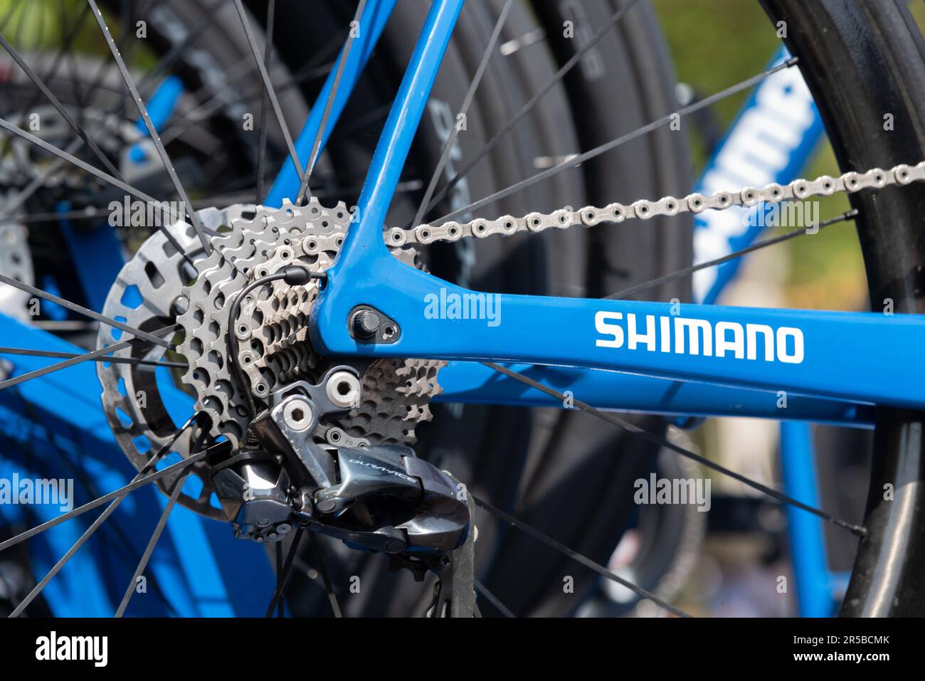 Shimano neutral service racing bicycle at Classique UCI Women's WorldTour road race Stage 3 2023 Ford RideLondon Stock Photo