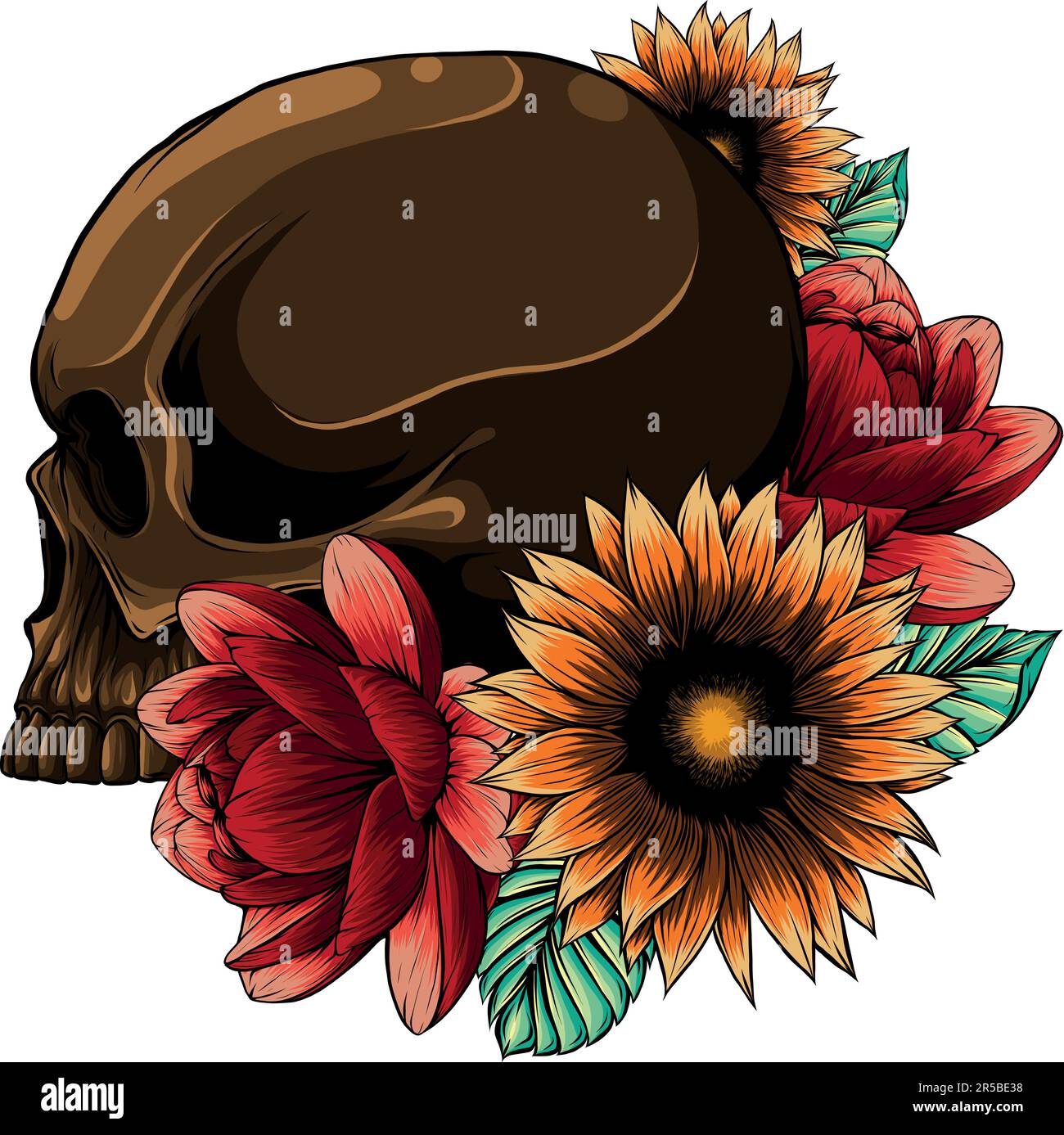 vector illustration of Skull with flower ornament on white background ...