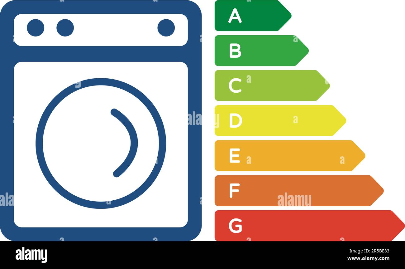 Washing machine with energy efficiency classes. European Union energy label Stock Vector