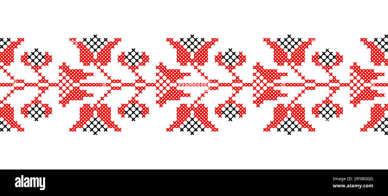 Ukrainian floral pattern in red and black colors. Vector ornament
