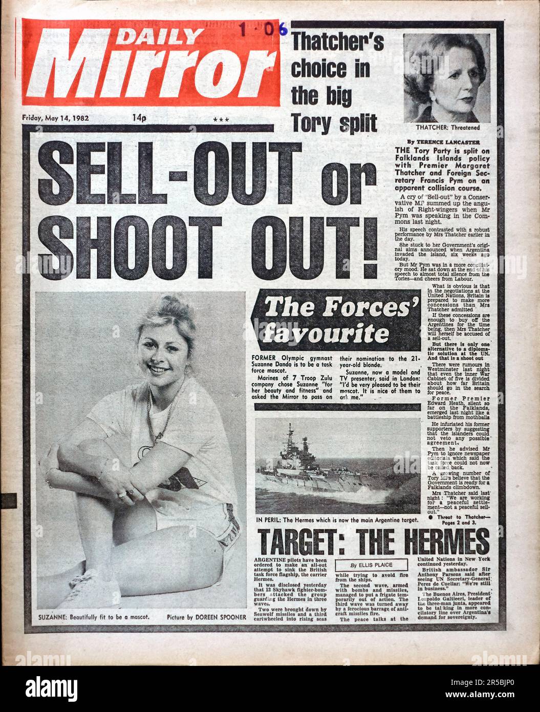 1982 vintage and historical Daily Mirror English newspaper front page. England UK Stock Photo