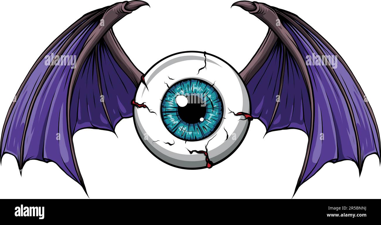 Vector illustration of Eyeball with bat wings Stock Vector Image & Art