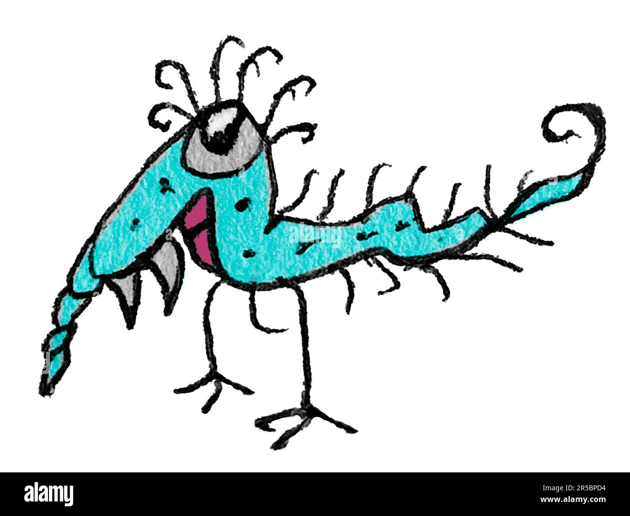 Fantasy alien bird sketchy style isolated colored drawing Stock Photo