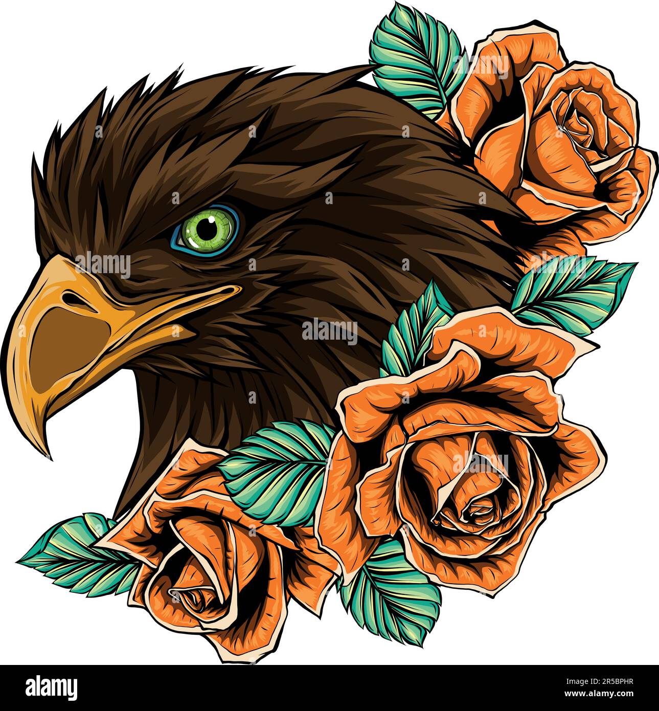 vector illustration of head eagle with red roses Stock Vector Image ...