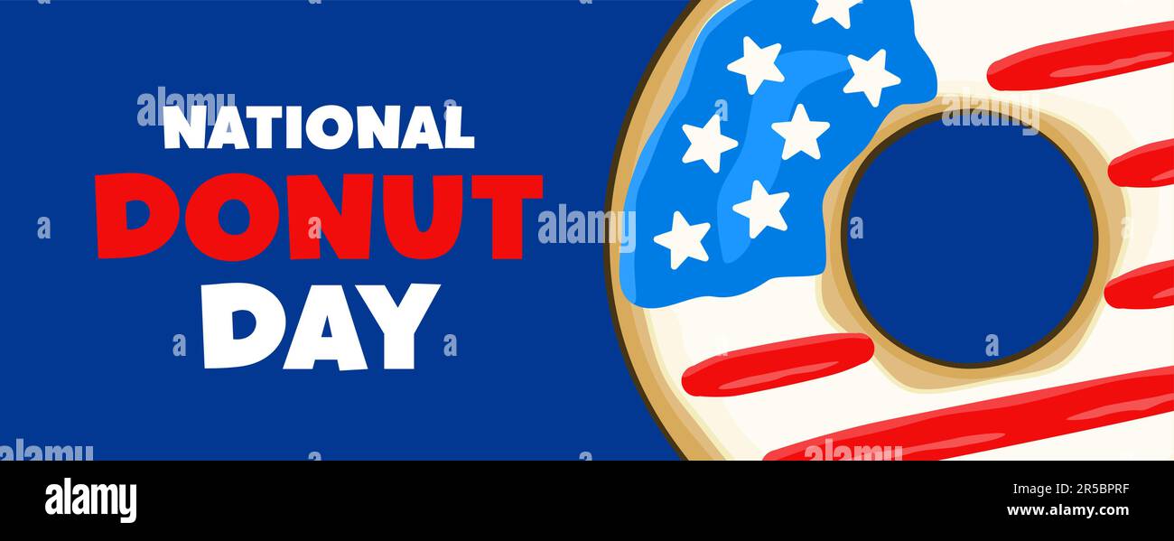 National Donut Day lettering with donut in colors of the USA flag
