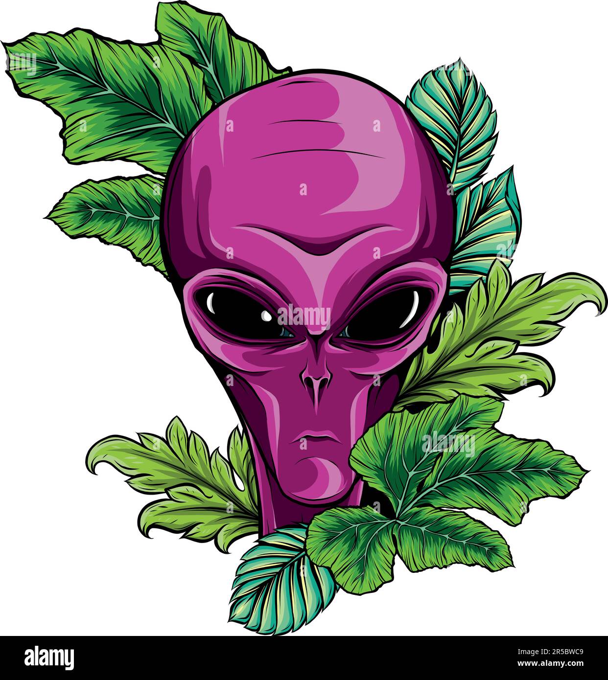 vector illustration of Alien head with leaveson white background Stock ...