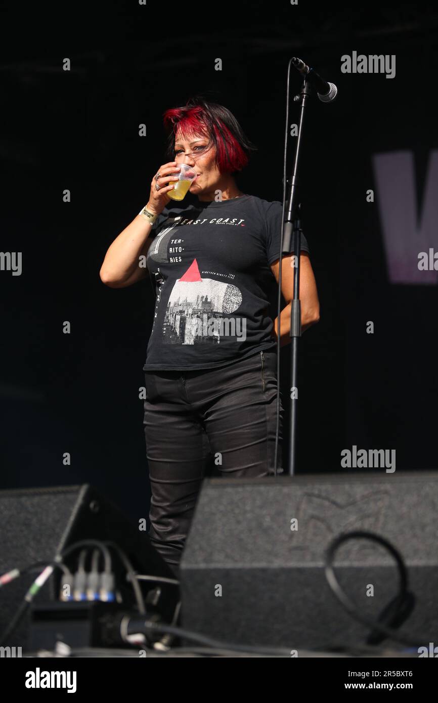 Cheltenham, UK. 02nd June, 2023. 2nd June 2023 Gloucestershire cheltenham race course Republica performance at Wychwood Festival  Day 1 Credit: glamourstock/Alamy Live News Stock Photo