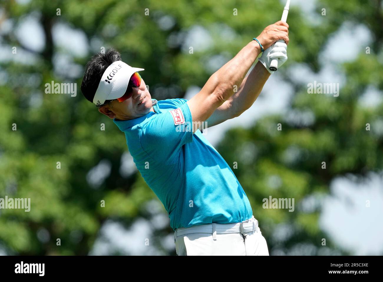Y.E. Yang hits off the third tee during the first round of the ...