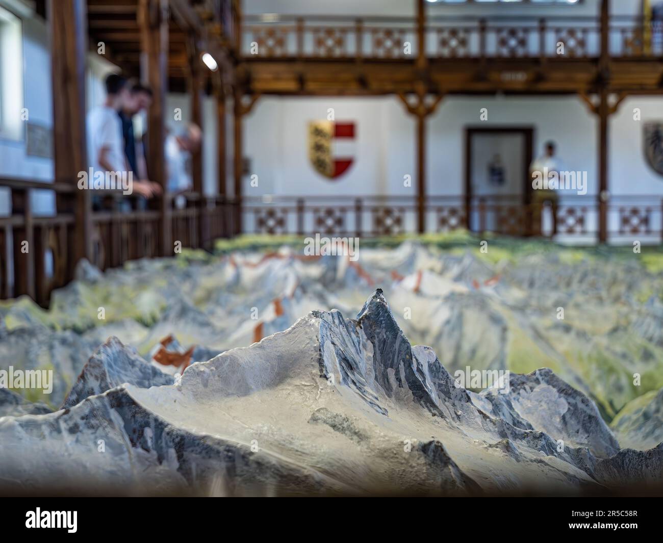 Selective focus view of the relief map of Carinthia in Villach, Austria, Relief von Karnten tourist attraction tourism Stock Photo