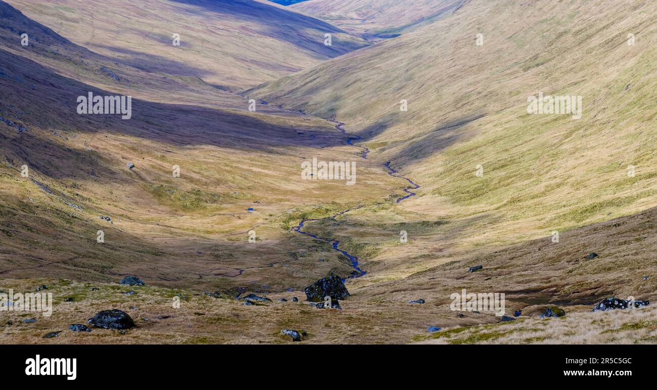 mysteriously dream-like looking valley from Ben Lawers walk in Scotland. Stock Photo