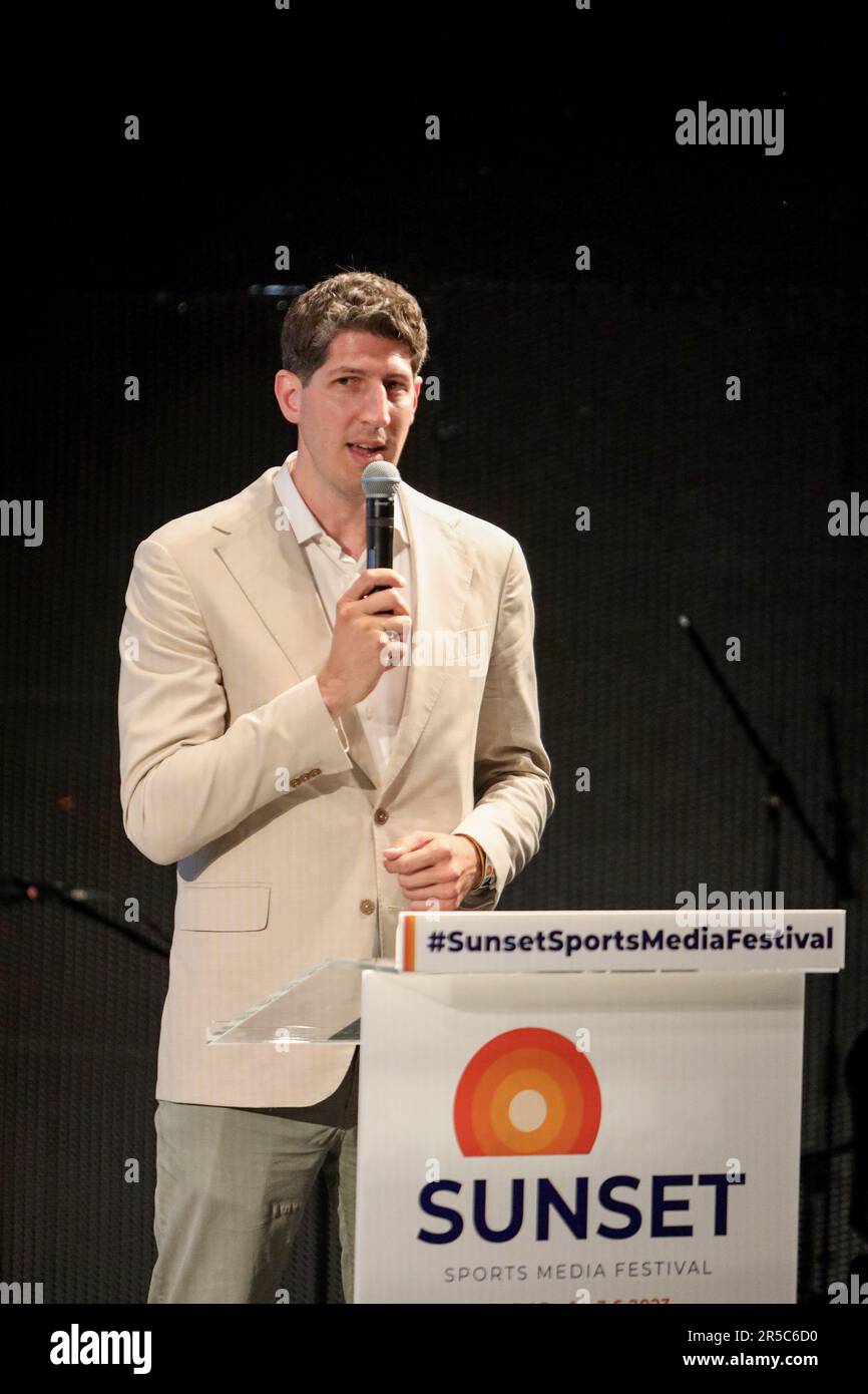 Zadar, Croatia. 02nd June, 2023. Damjan Rudez, Croatian former professional basketball player, during panel Golazo at the opening of Sport Media Festival, in Zadar, Croatia, June 2, 2023. Photo: Sime Zelic/PIXSELL Credit: Pixsell/Alamy Live News Stock Photo