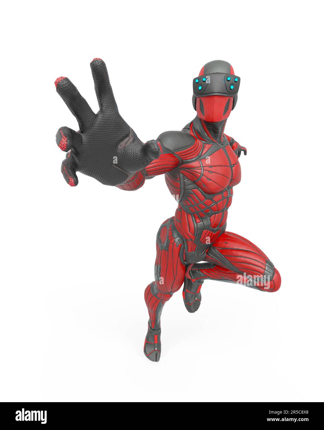 super hero in an exosuit is trying to reach you, 3d illustration Stock Photo