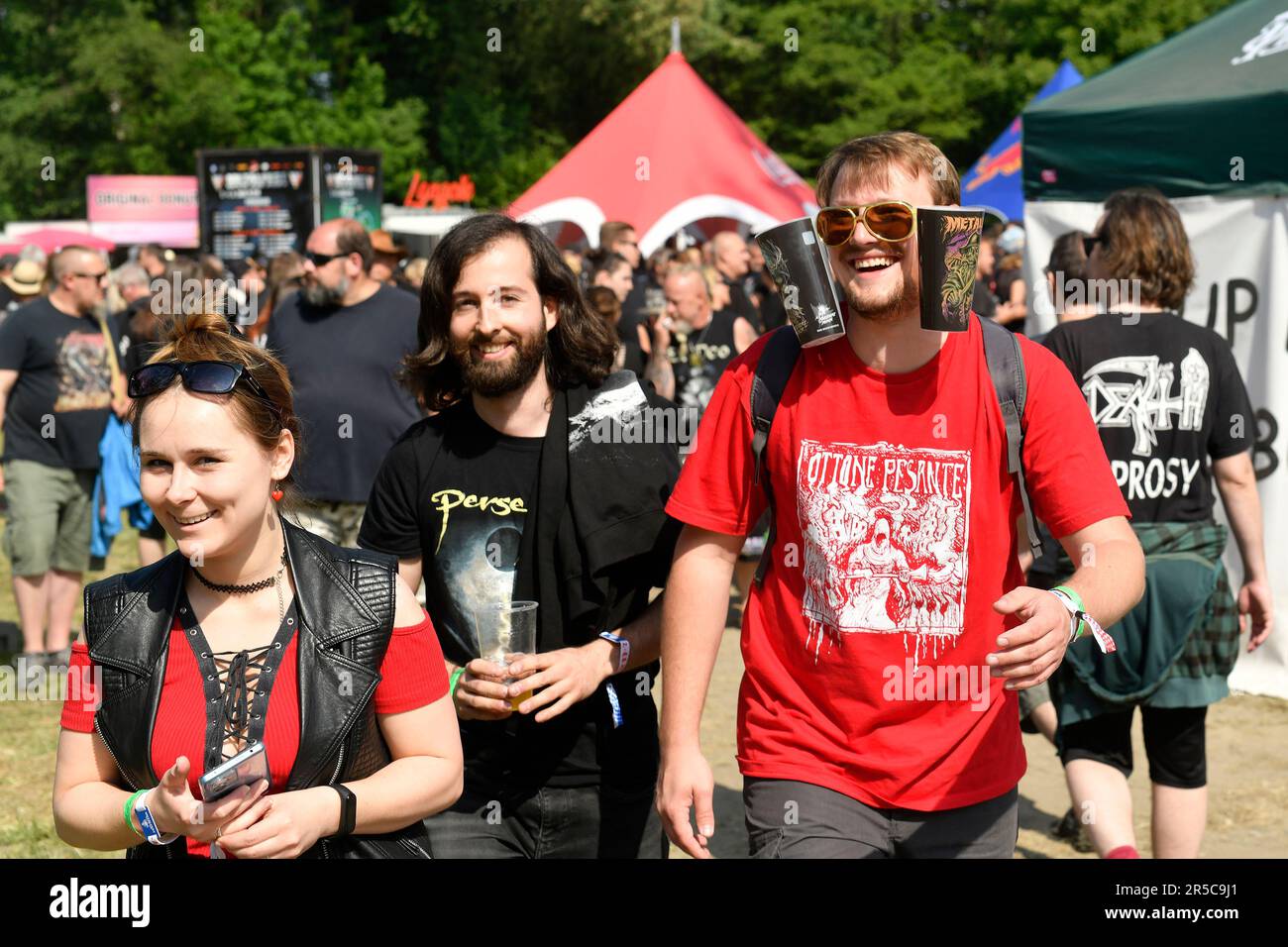 Pilsen, Czech Republic. 02nd June, 2023. Visitors enjoy the Metalfest