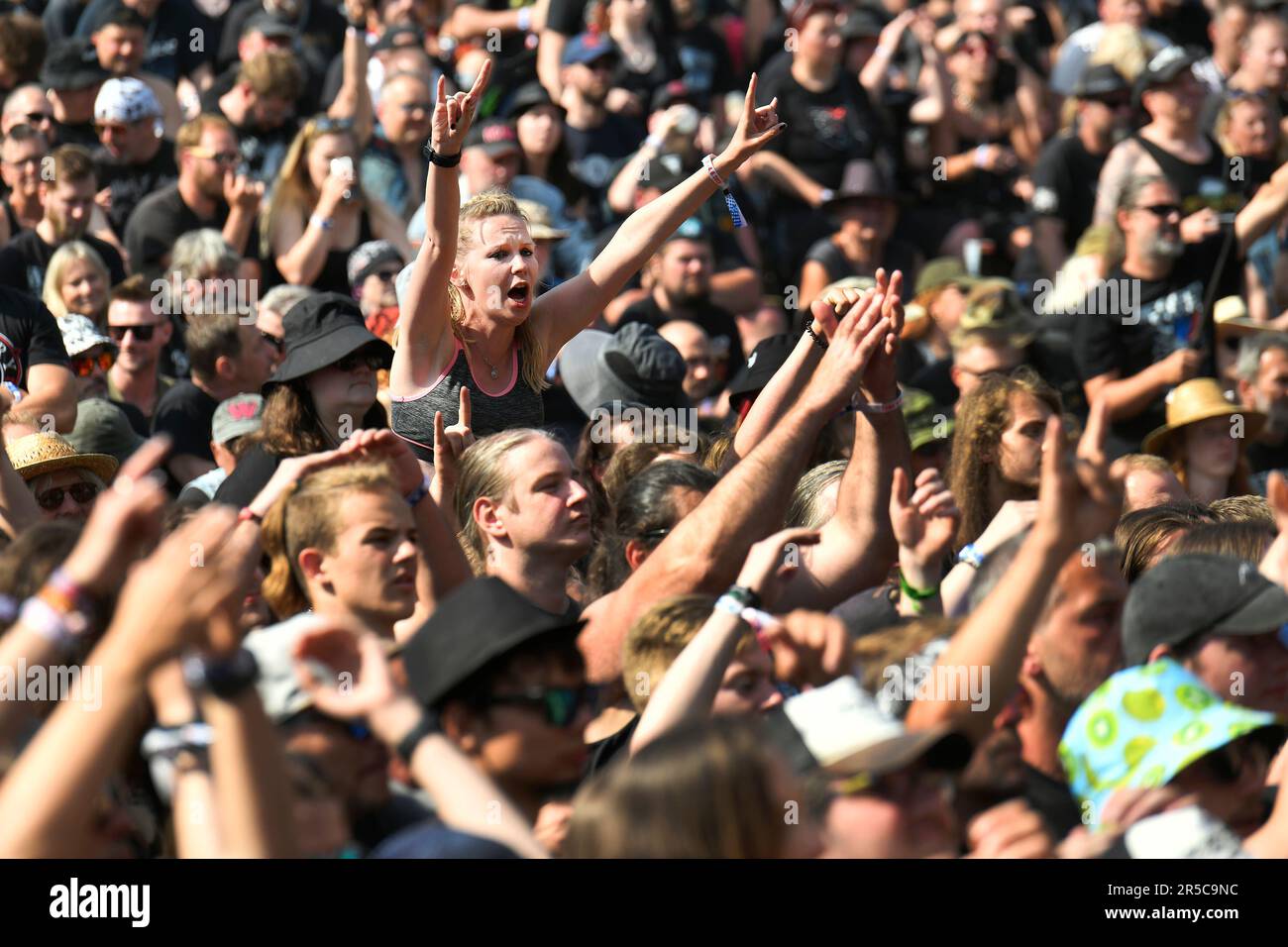 Pilsen, Czech Republic. 02nd June, 2023. Visitors enjoy the Metalfest