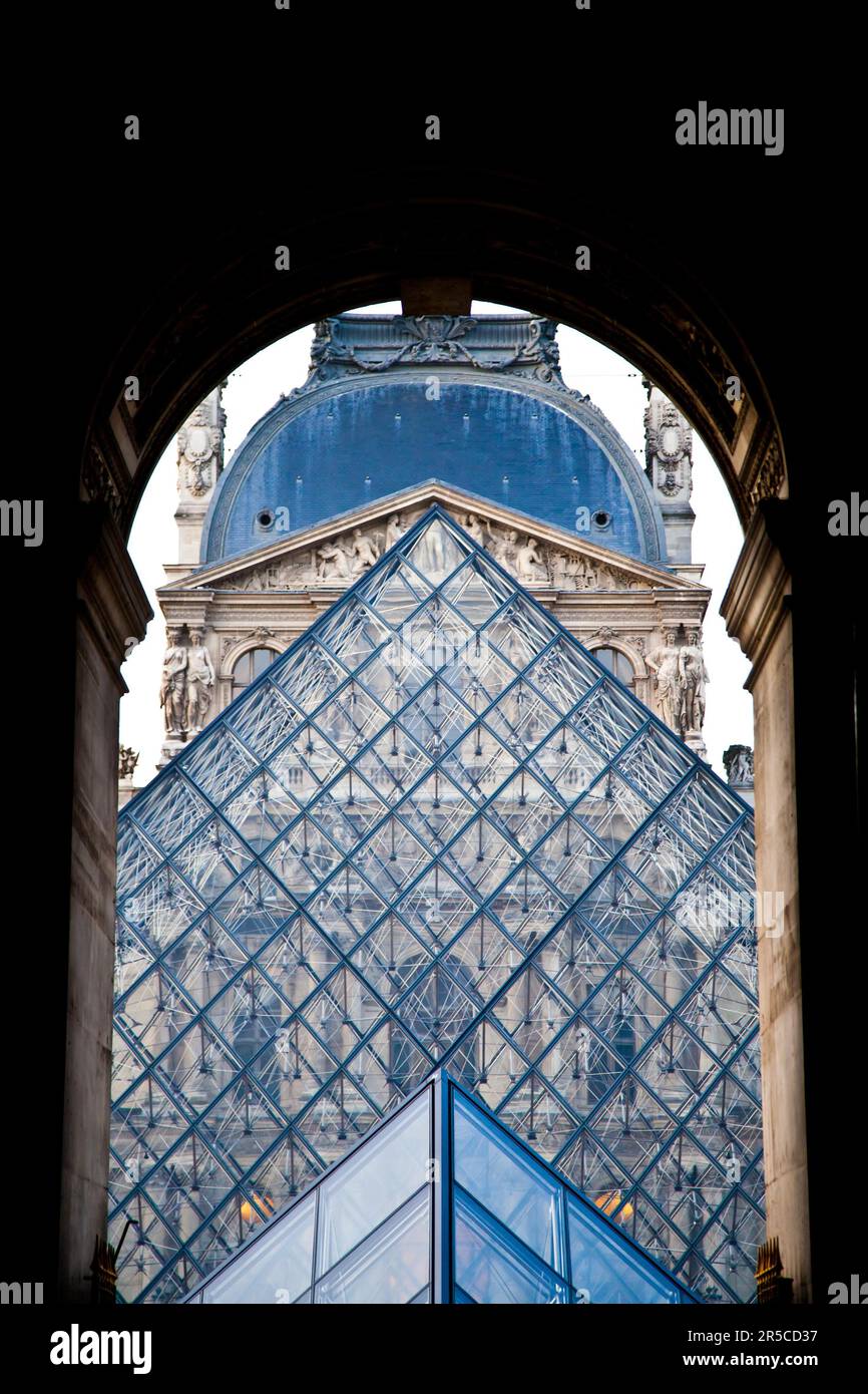 Paris - Detail of the Louvre Pyramid close to main entrance Stock Photo