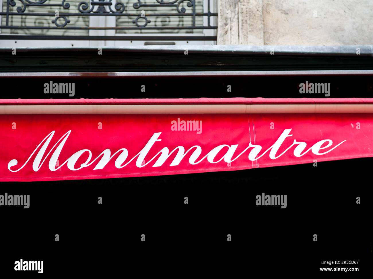 Paris - Sign of a Montmartre restaurant in traditional boulevard Stock Photo