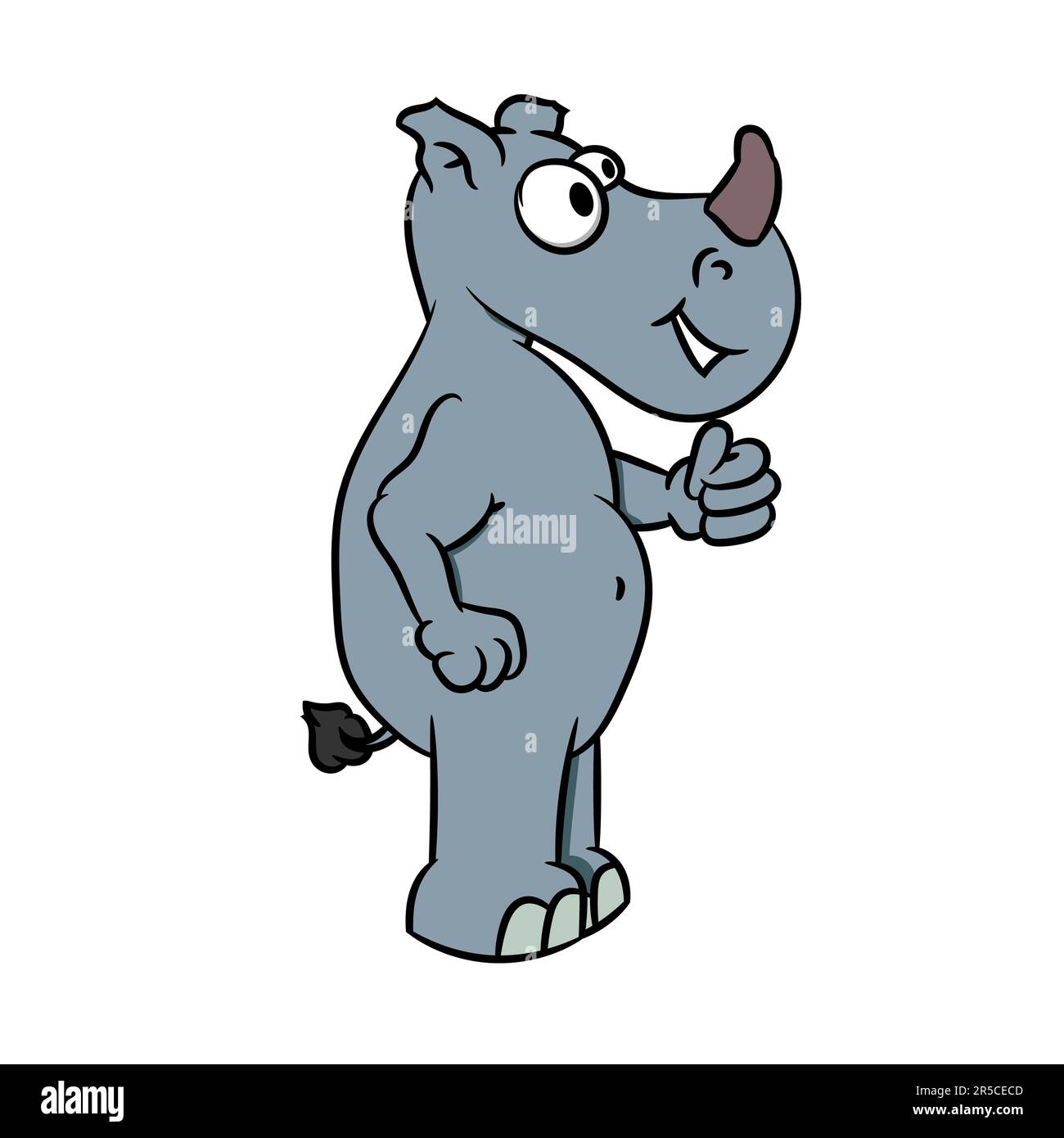 Cartoon rhino with thumb up, cute animals comic style, vector illustration Stock Photo