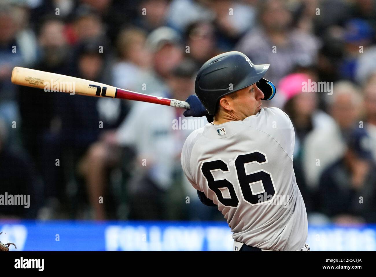New York Yankees' Kyle Higashioka follows through during an at-bat