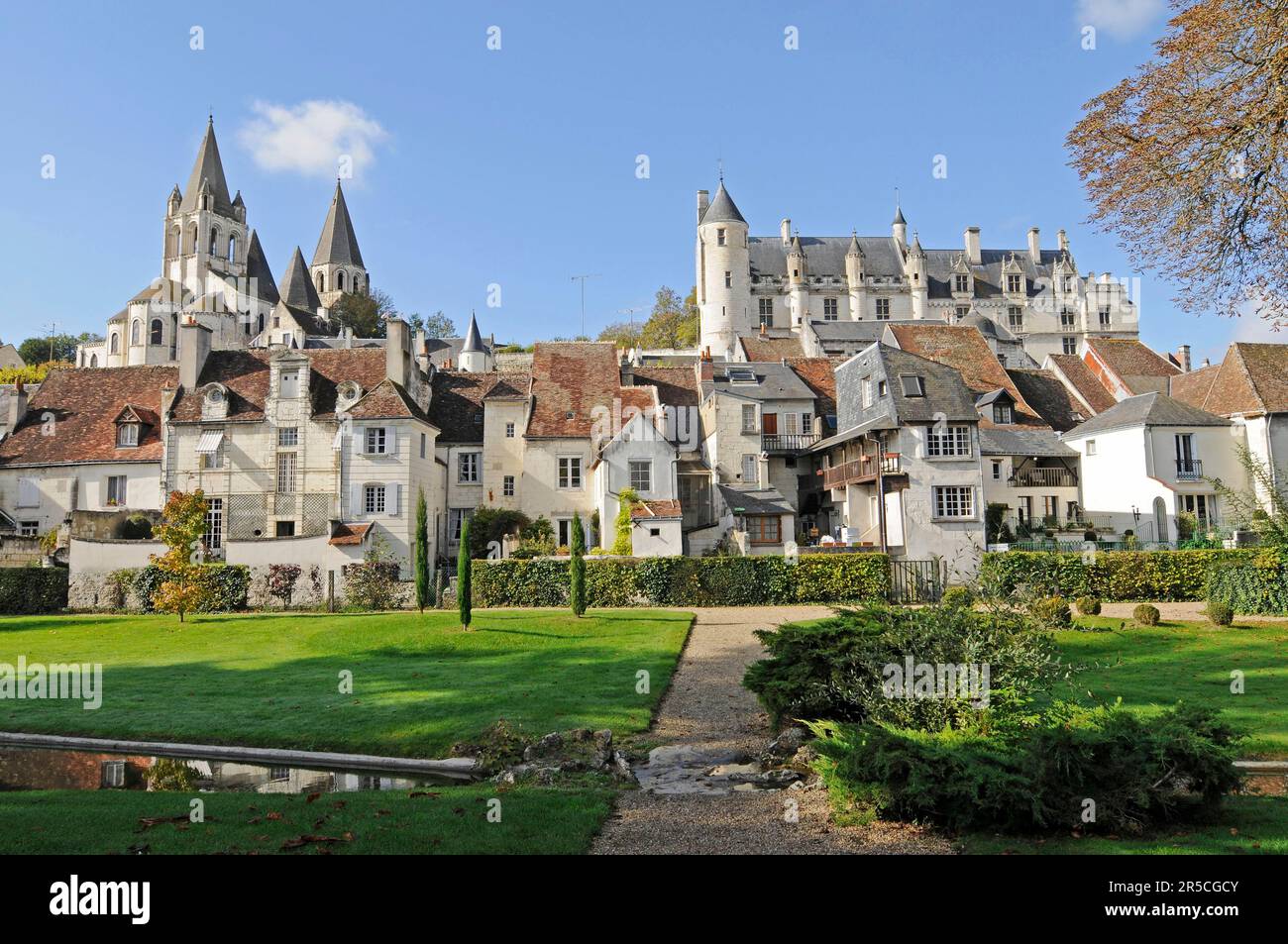 Loches Castle, Royal, Tower r Agnes Sorel, Chateau, Castles r, Saint-Ours Church, Logis Royal, Residence, Castle Hill, Loches, Tours, Department of Stock Photo