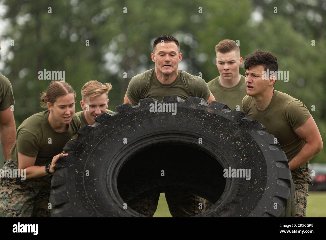 May 26, 2023 - Havelock, North Carolina, USA - U.S. Marines and sailors of Marine Wing Headquarters (MWHS) 2 compete against each other in a field meet at Marine Corps Air Station Cherry Point, North Carolina, May 26, 2023. The Marines and sailors of MWHS-2 participated in a field meet to promote unit cohesion and conduct mandatory training outlined under the 101 Critical Days of Summer annual training requirement. MWHS-2 is a subordinate unit of 2nd Marine Aircraft Wing, the aviation combat element of II Marine Expeditionary Force. (Credit Image: © Bryan Nygaard/U.S. Marines/ZUMA Press Wire S Stock Photo