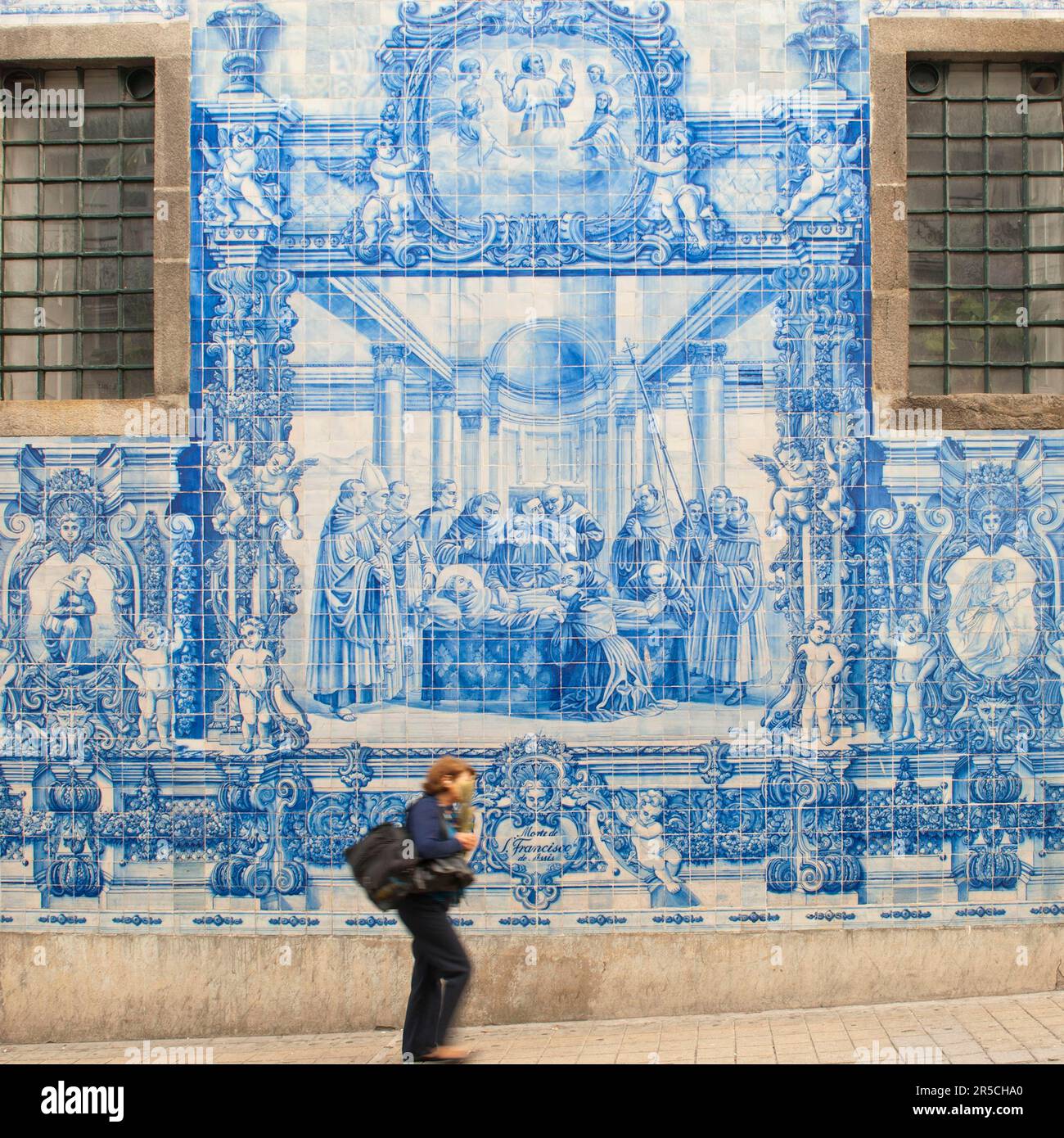 Painted tiles, Capela Das Almas, Porto, Portugal, azulejos, chapel, ceramic art Stock Photo