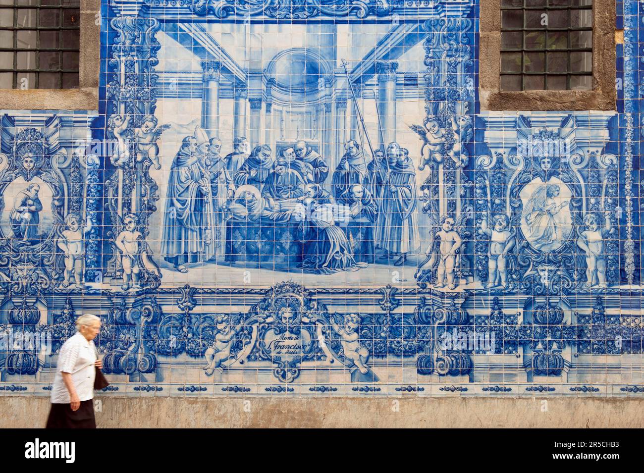 Painted tiles, Capela Das Almas, Porto, Portugal, azulejos, chapel, ceramic art Stock Photo