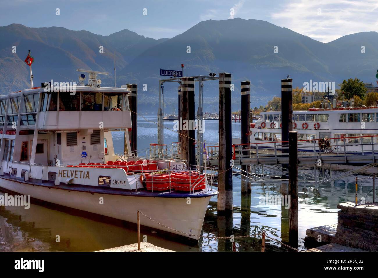 Liner Helvetia, Port of Locarno, Lake Maggiore, Ticino, Lake Maggiore, Switzerland Stock Photo
