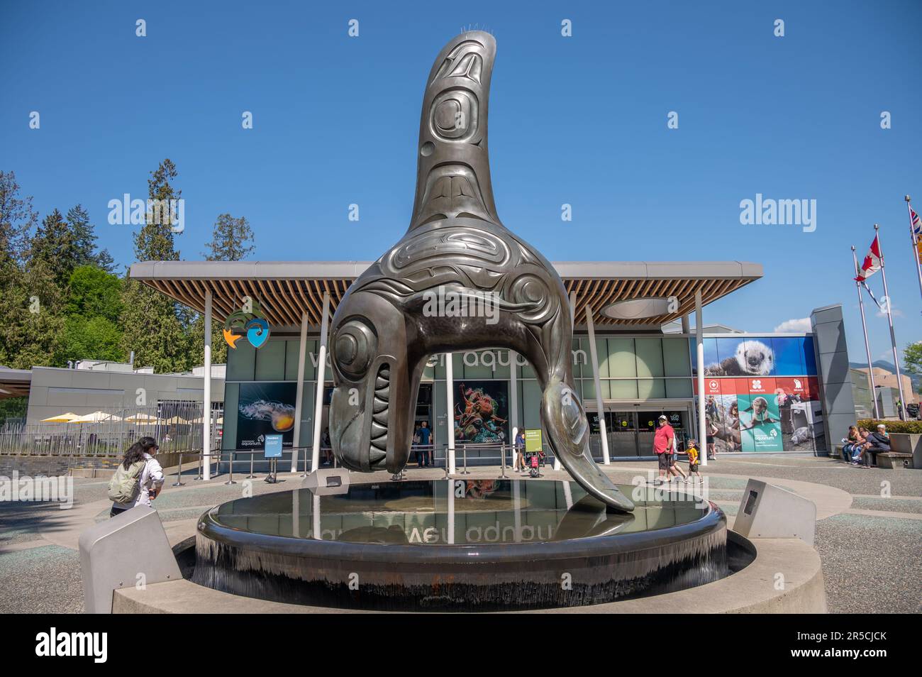 Vancouver, British Columbia - May 26, 2023: Haida art outside the popular Vancouver Aquarium attraction. Stock Photo