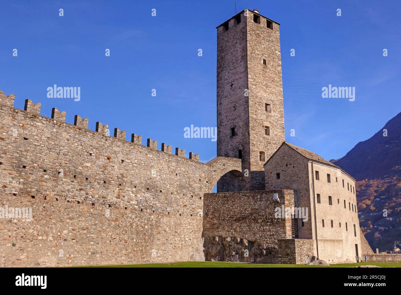 Castelgrande, Bellinzona, Ticino, Ticino, Castel Grande, castle wall, Switzerland Stock Photo