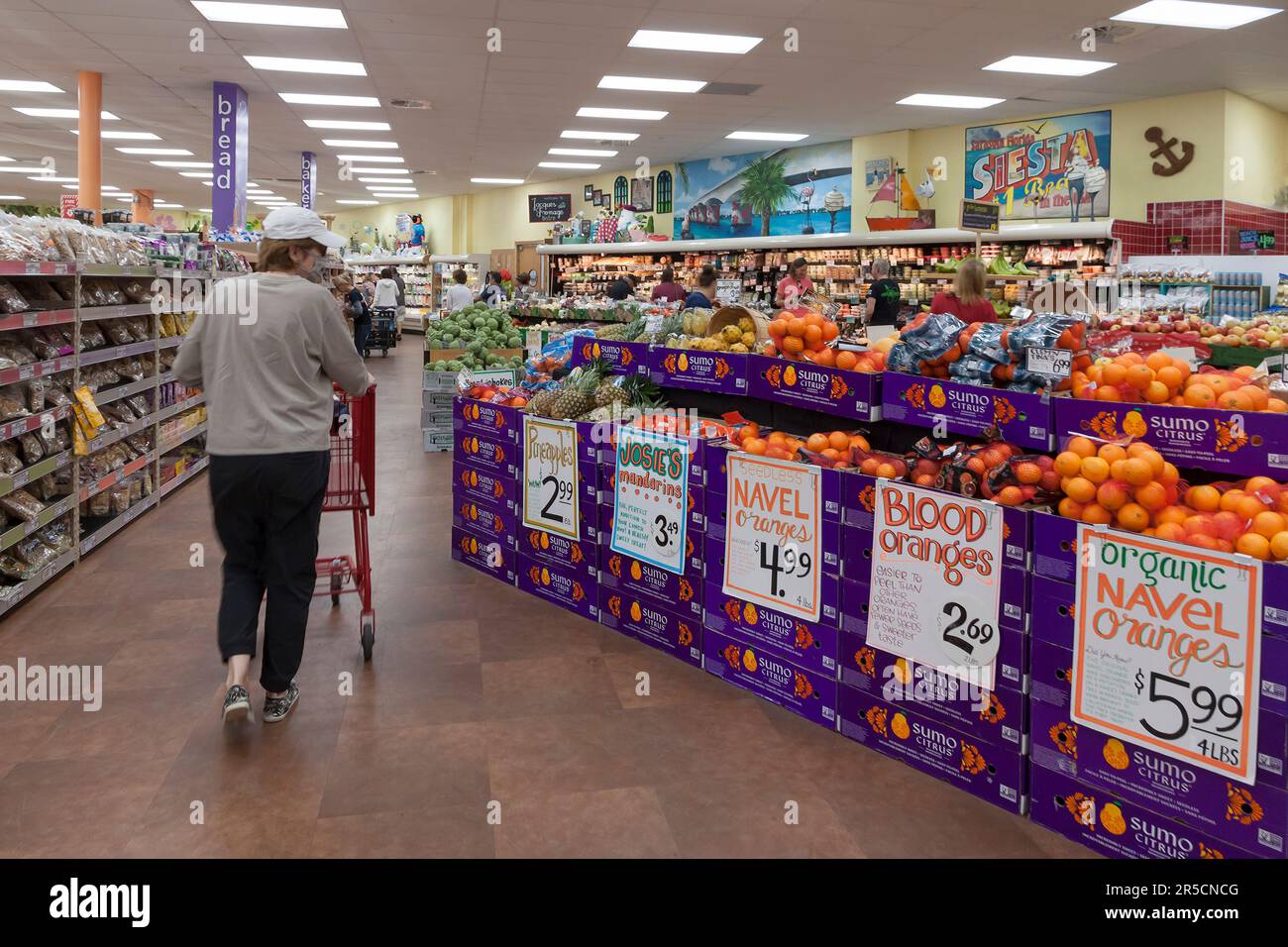 Trader Joe's grocery store/food market's fruit aisle in Sarasota, Florida, United States Stock Photo