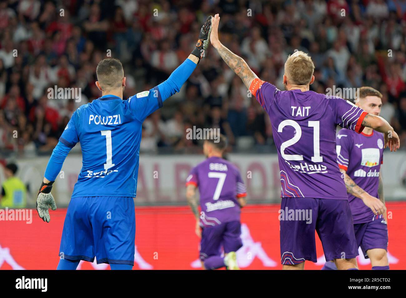 Bari, Italy. 02nd June, 2023. Giacomo Poluzzi (FC Sudtirol) and Fabian Tait  (FC Sudtirol) during the Italian soccer Serie B match Play Off - Semifinals  - SSC Bari vs FC Sudtirol on