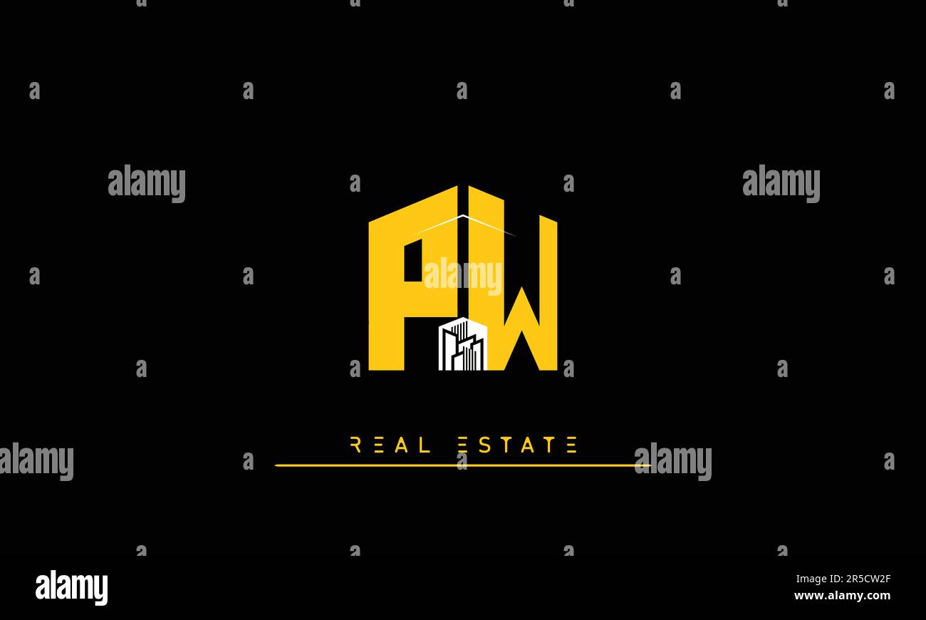 Real Estate letters Modern Creative logo PW , WP Stock Vector
