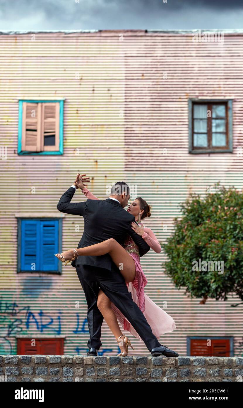 Tango dancers in Caminito, La Boca, Buenos Aires. Stock Photo