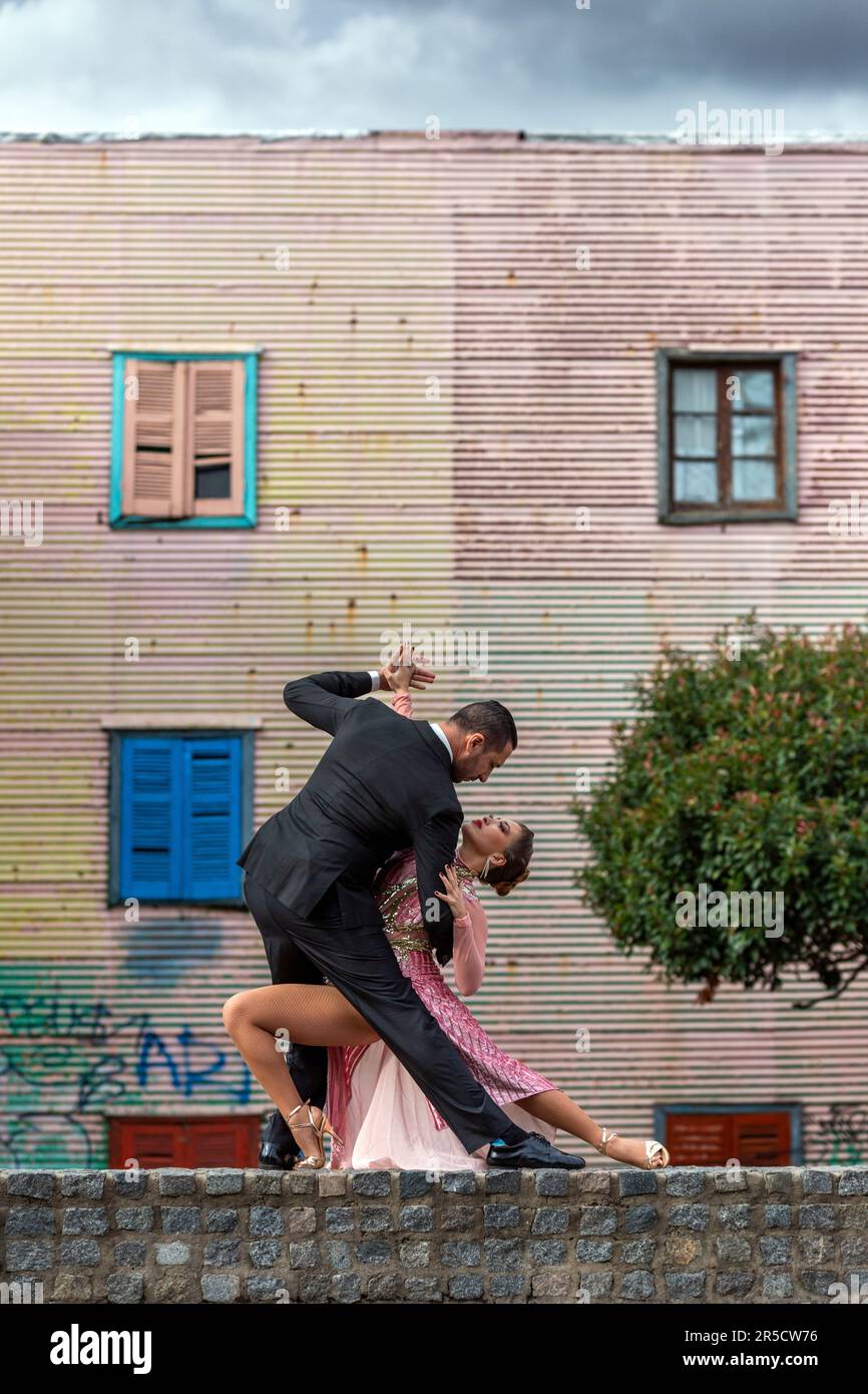 Tango dancers in Caminito, La Boca, Buenos Aires. Stock Photo