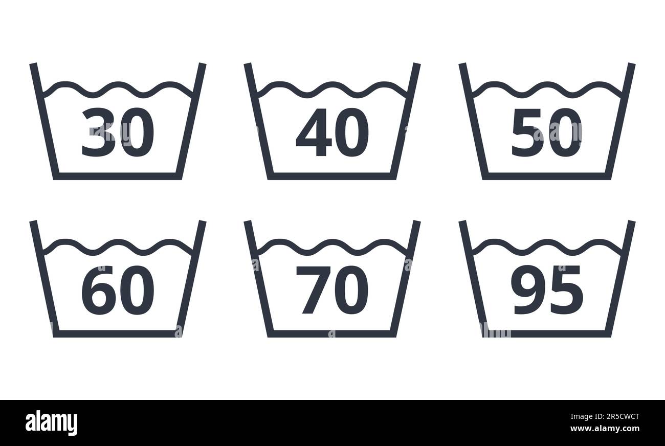 Set of Water Temperature in Washing Machine Icon. Vector Illustration
