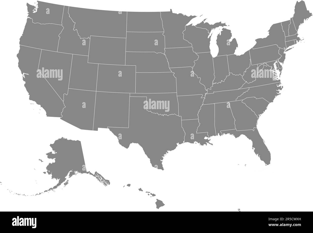 GRAY CMYK color map of USA with federal states borders Stock Vector