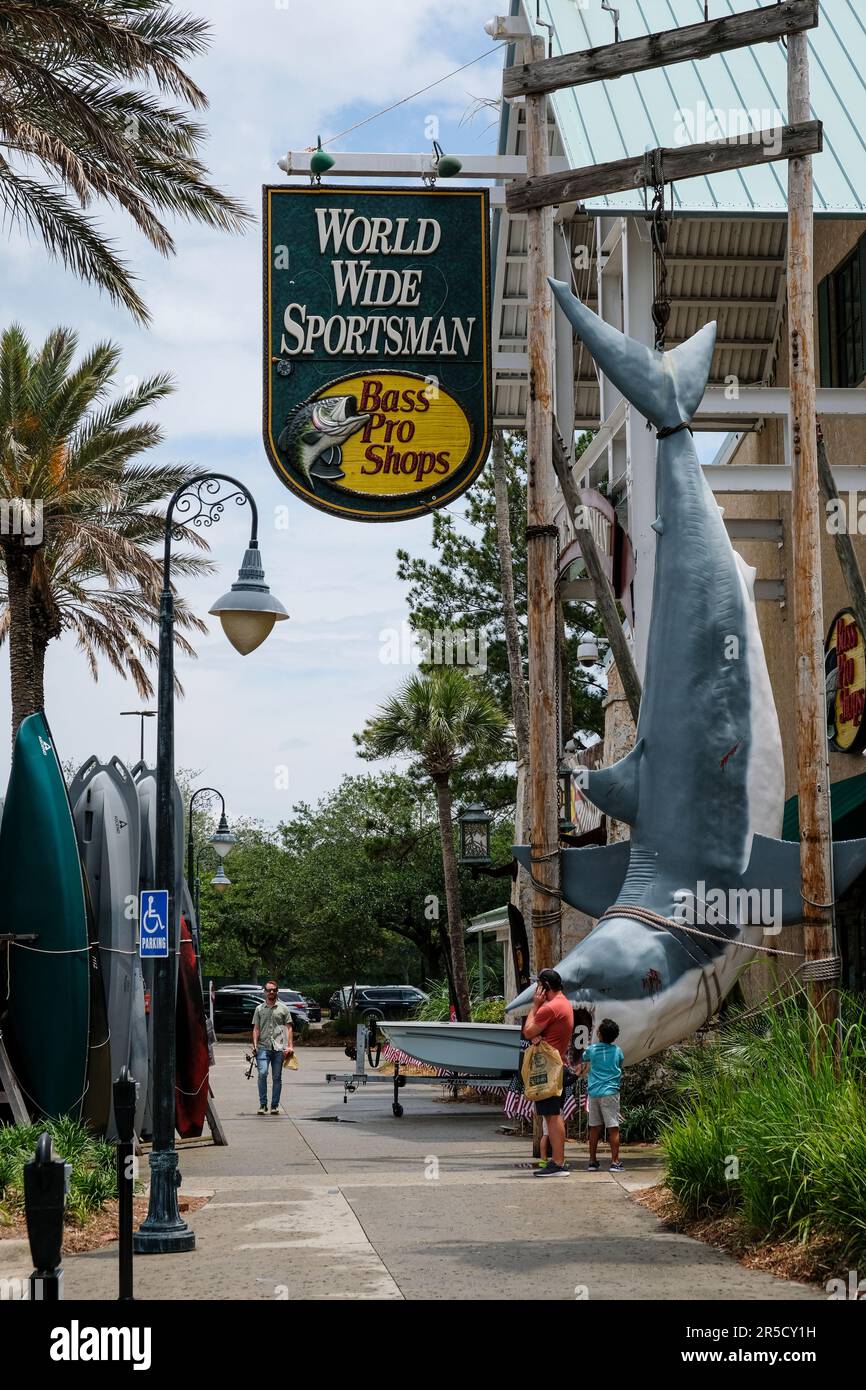 Bass Pro Shops Outdoor World exterior entrance of the large camping, hunting, fishing, and boating store or business in Destin Florida, USA Stock Photo