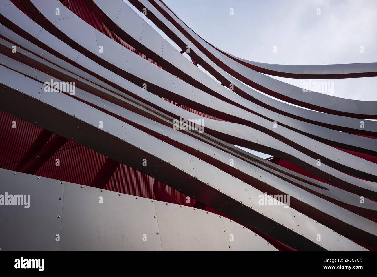 Los Angeles, CA, USA - Dec 26, 2022: The Petersen Automotive Museum has an unique architectural feature of aluminum ribbons to evoke a sense of speed Stock Photo