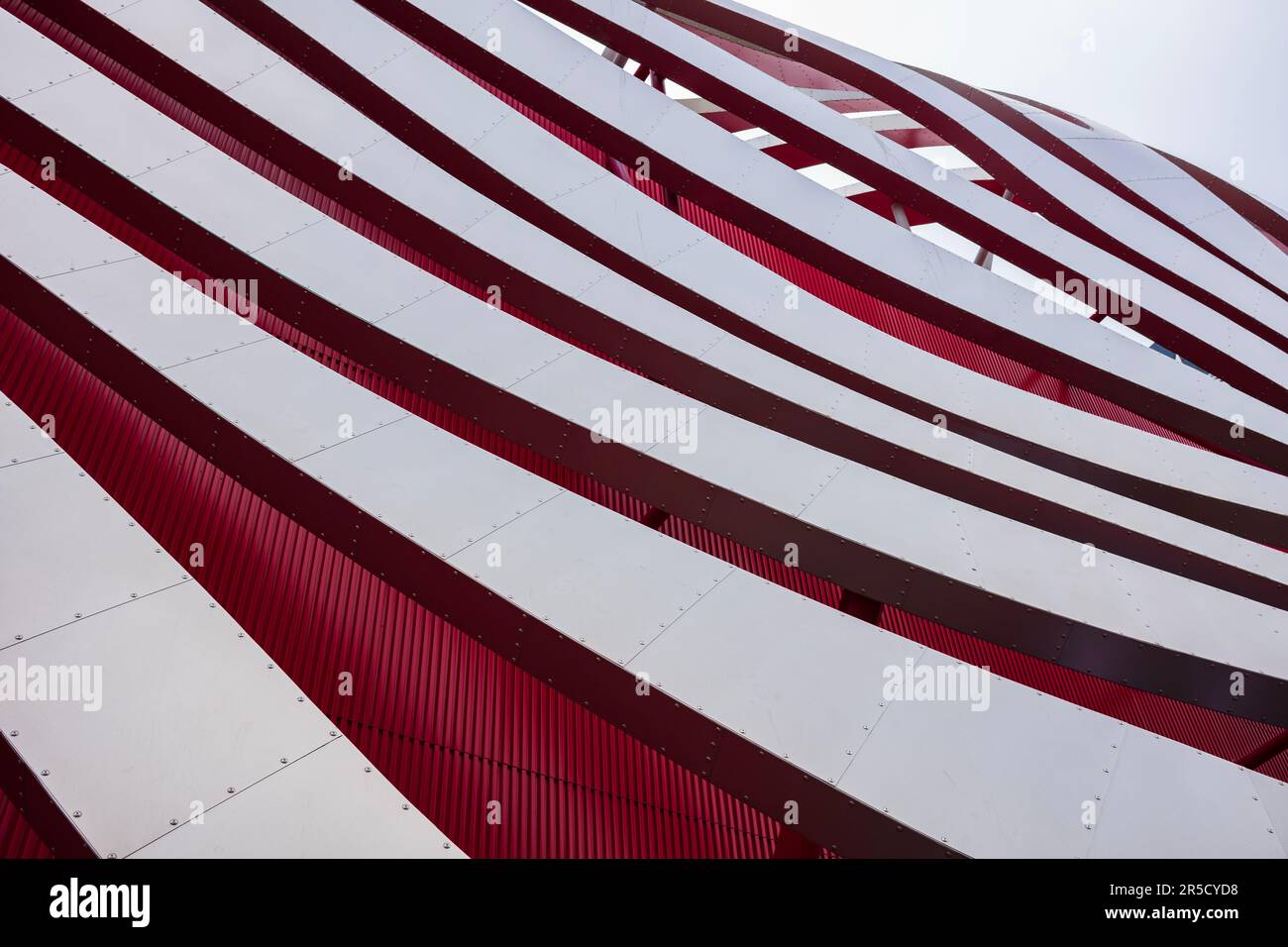 Los Angeles, CA, USA - Dec 26, 2022: The Petersen Automotive Museum has an unique architectural feature of aluminum ribbons to evoke a sense of speed Stock Photo