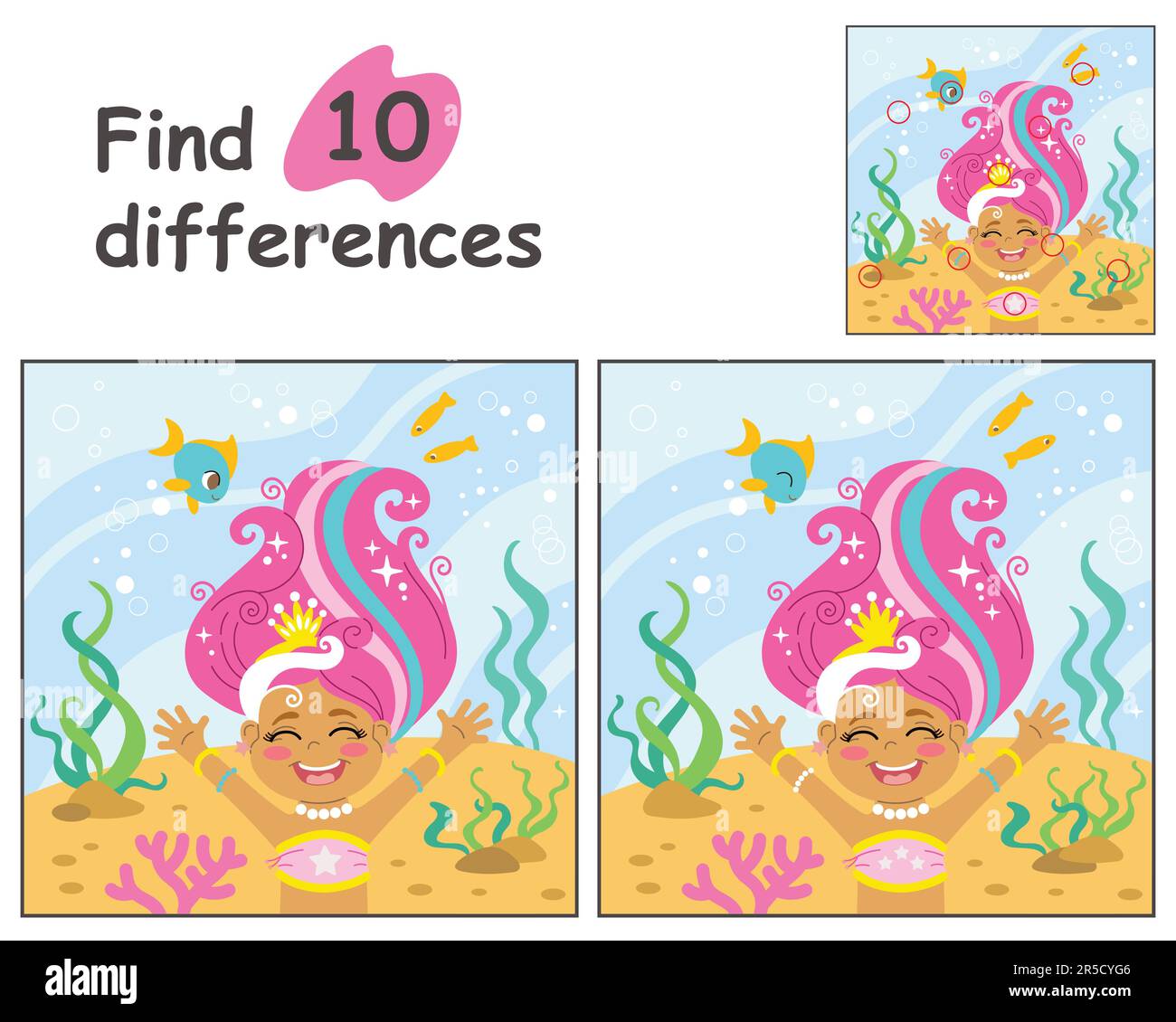 Educational game for children. Find 10 differences with template. Cute ...