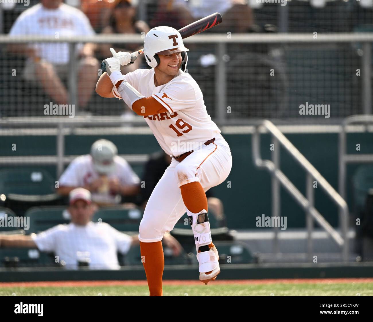 June 10 2023 Palo Alto CA U.S.A. Texas infielder Mitchell Daly (19),Texas  catcher / third base Peyton Powell (15),Texas infielder Jack O'Dowd (27)and  Texas infielder Jared Thomas (9)looks on as the new