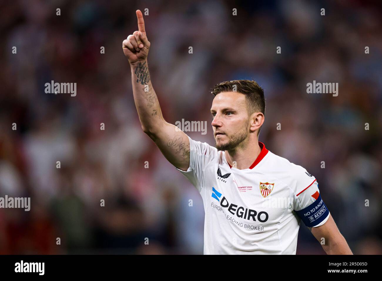 Budapest, Hungary. 1 June 2023. Ivan Rakitic of Sevilla FC celebrates ...