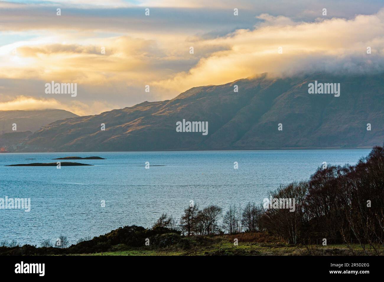 Drimnin estate across the Sound of Mull to the Isle of Mull Stock Photo
