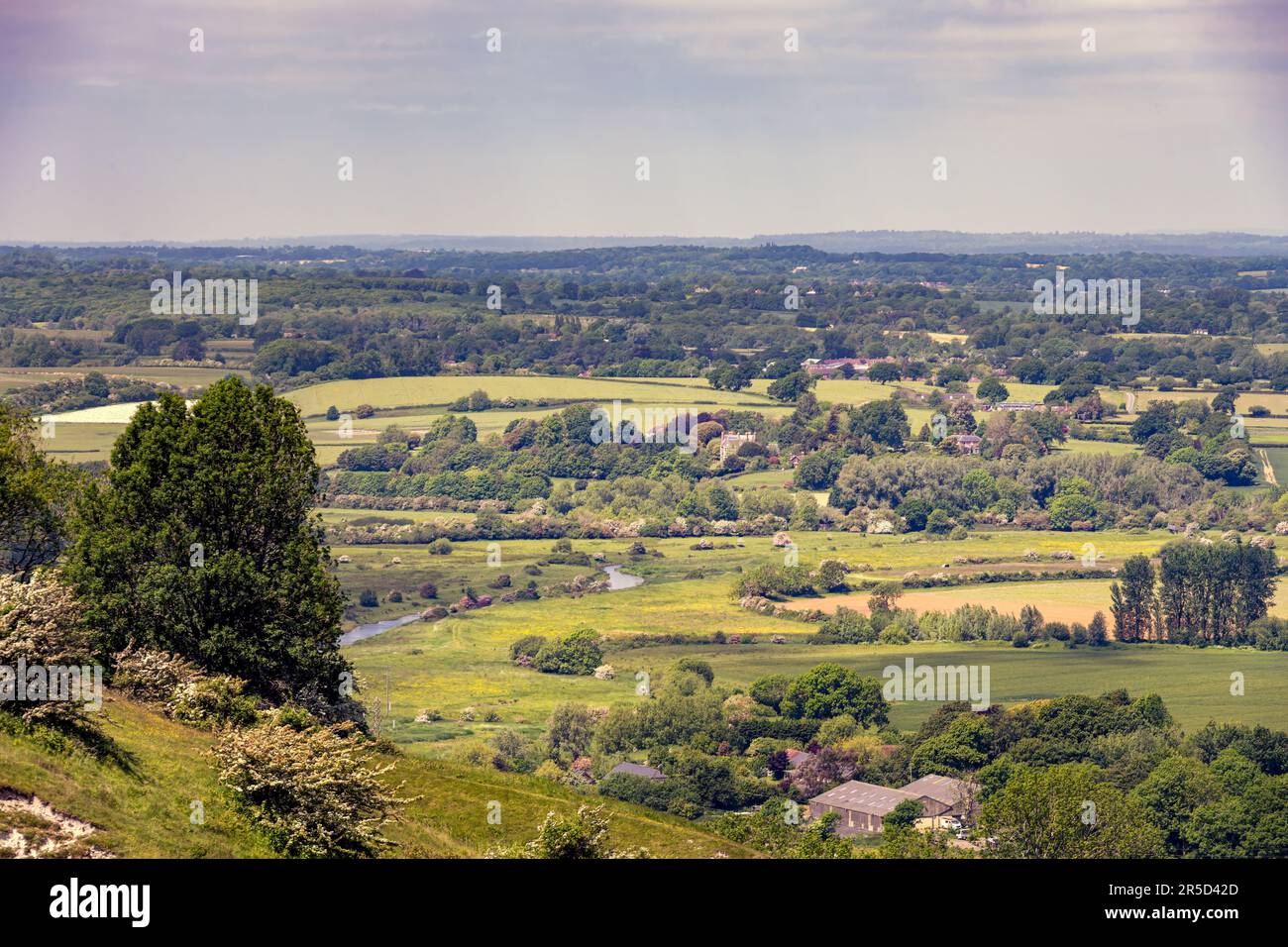 View from Malling Down nature reserve over the river Ouse and the plain in spring, East Sussex, England Stock Photo