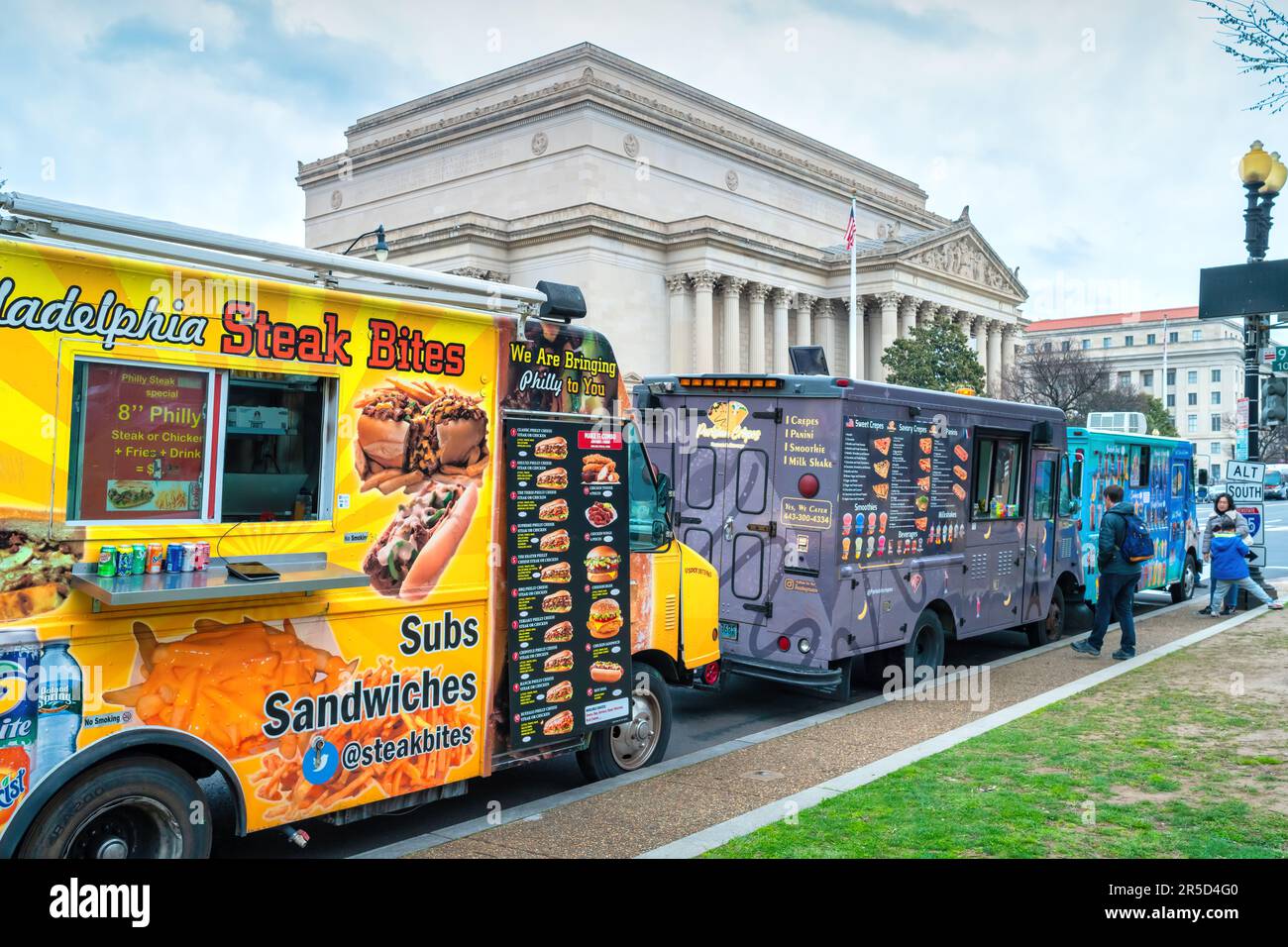 Food Trucks on Constitution Avenue in downtown Washington DC, USA Stock